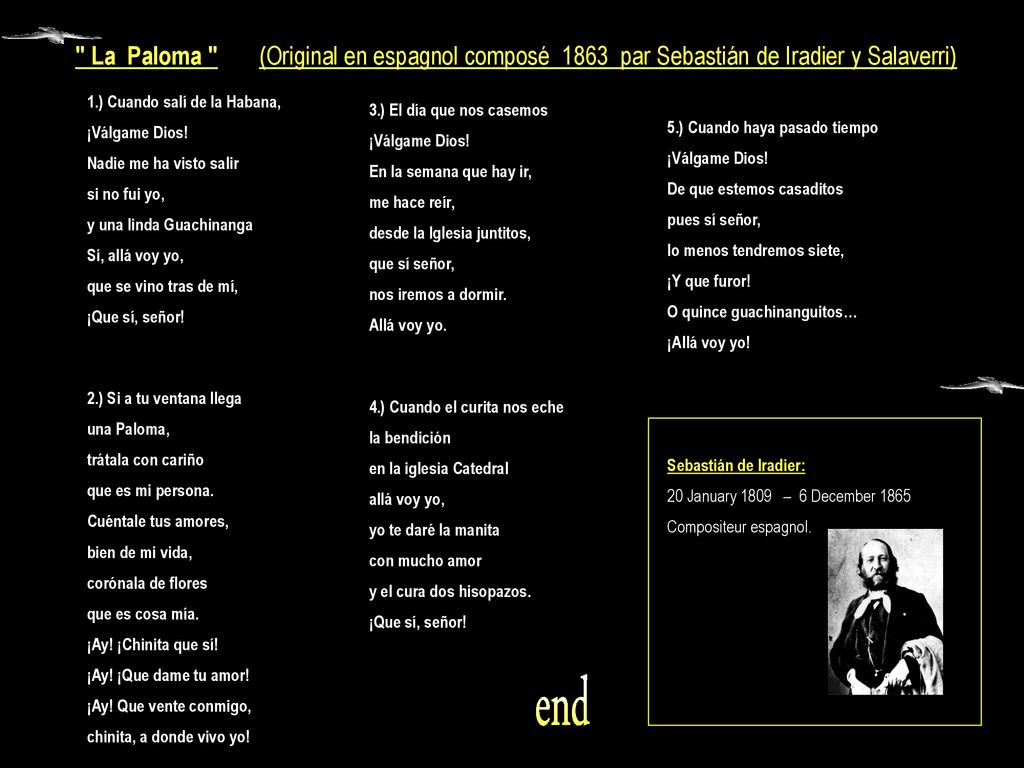 La Paloma (Original en espagnol composé 1863 par Sebastián de Iradier y Salaverri)