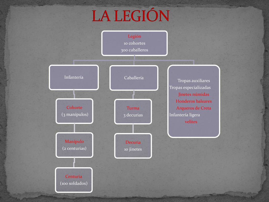 LA LEGIÓN Legión 10 cohortes 300 caballeros Infantería Caballería