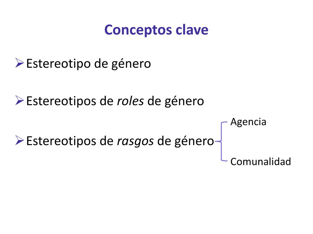 Conceptos clave Estereotipo de género Estereotipos de roles de género