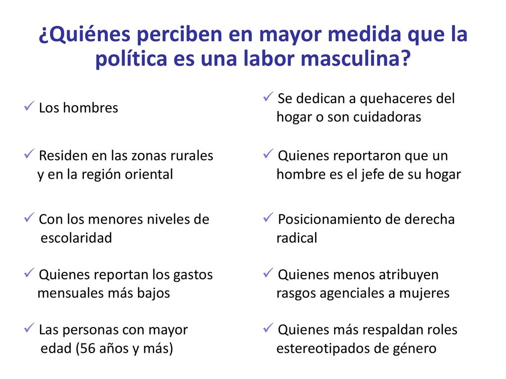 ¿Quiénes perciben en mayor medida que la política es una labor masculina