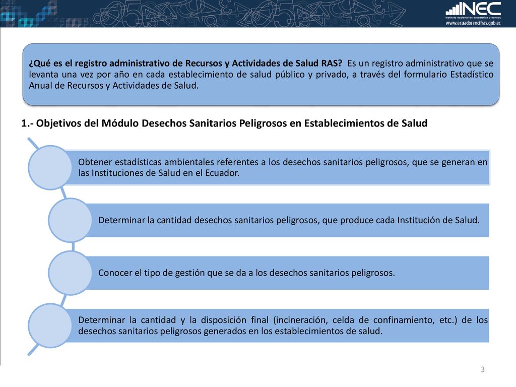 ¿Qué es el registro administrativo de Recursos y Actividades de Salud RAS Es un registro administrativo que se levanta una vez por año en cada establecimiento de salud público y privado, a través del formulario Estadístico Anual de Recursos y Actividades de Salud.