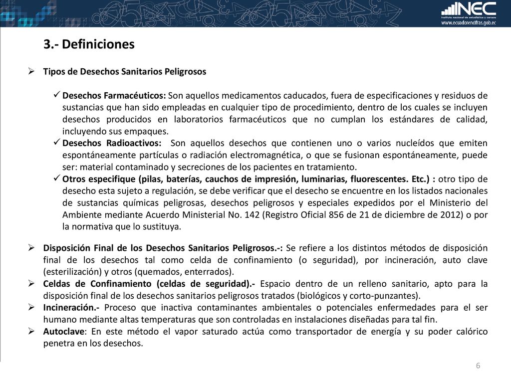 3.- Definiciones Tipos de Desechos Sanitarios Peligrosos