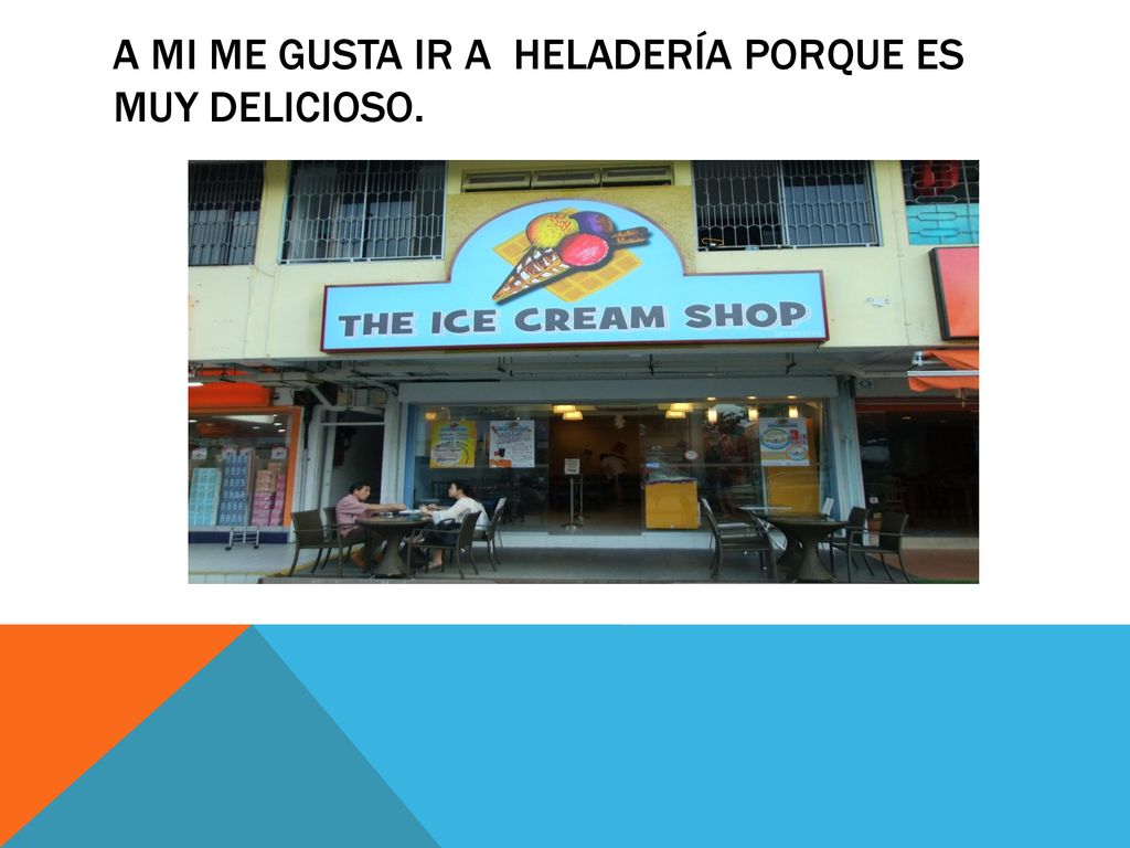 A mi me gusta ir a heladería porque es muy delicioso.