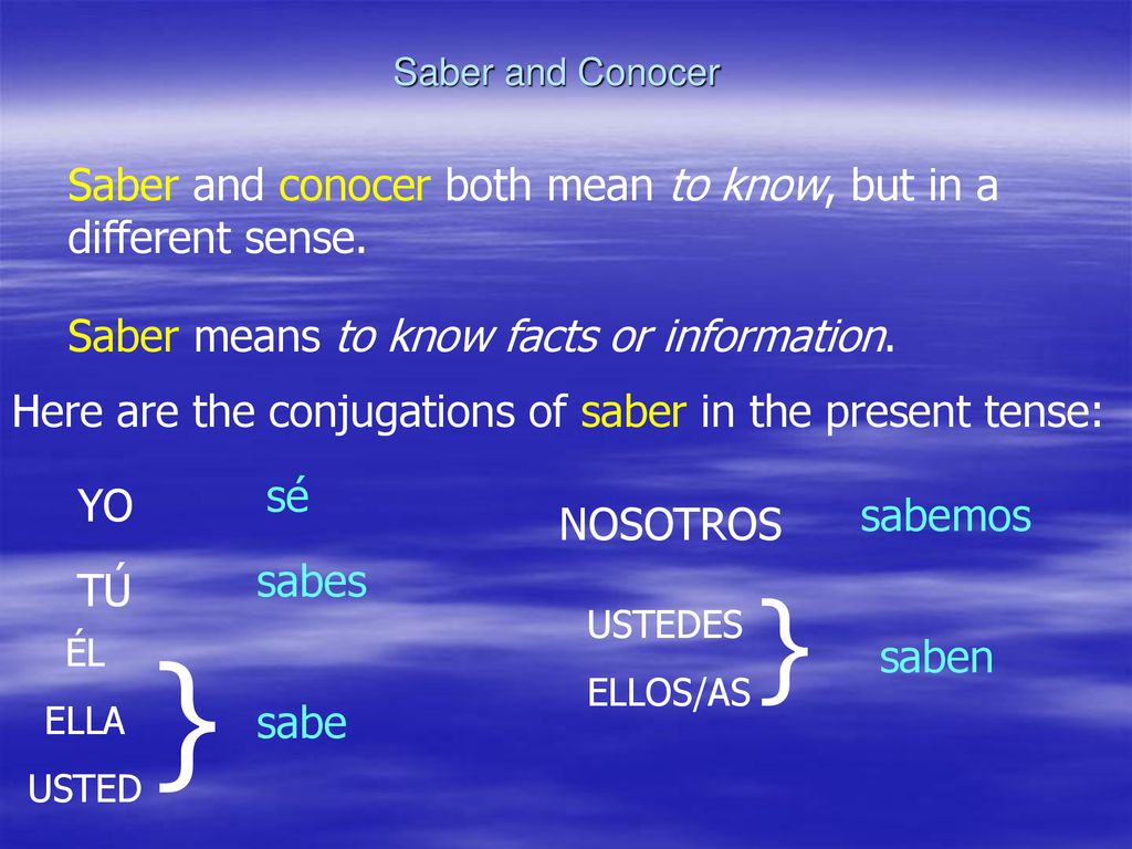 } } Saber and conocer both mean to know, but in a different sense.