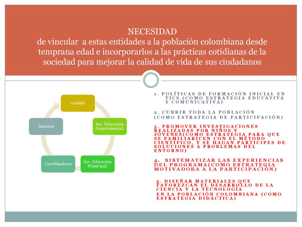 NECESIDAD de vincular a estas entidades a la población colombiana desde temprana edad e incorporarlos a las prácticas cotidianas de la sociedad para mejorar la calidad de vida de sus ciudadanos