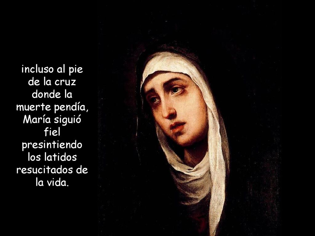 incluso al pie de la cruz donde la muerte pendía, María siguió fiel presintiendo los latidos resucitados de la vida.