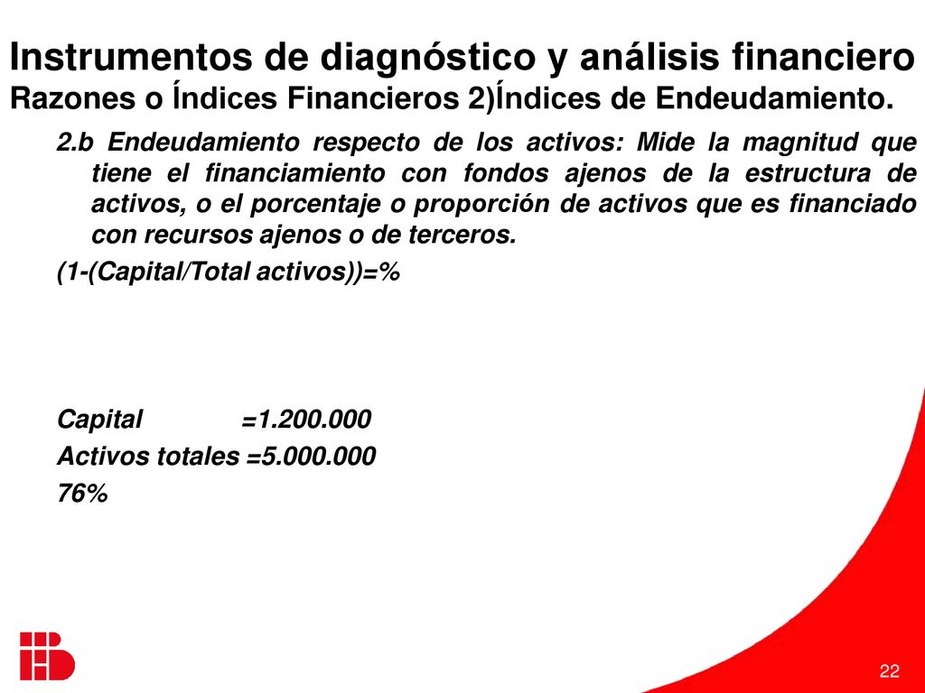 Instrumentos de diagnóstico y análisis financiero Razones o Índices Financieros 2)Índices de Endeudamiento.