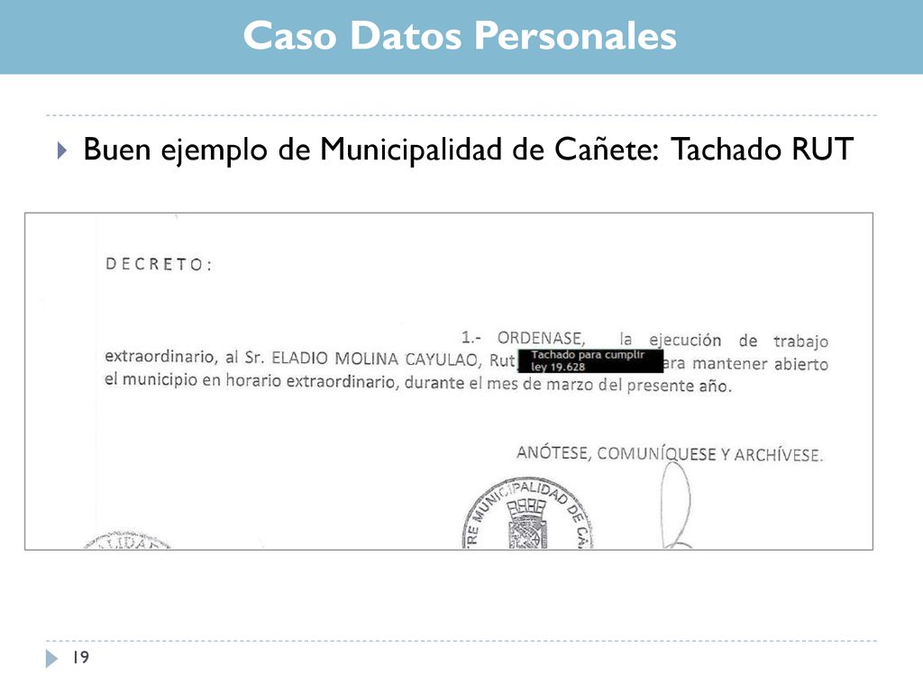 Caso Datos Personales Buen ejemplo de Municipalidad de Cañete: Tachado RUT