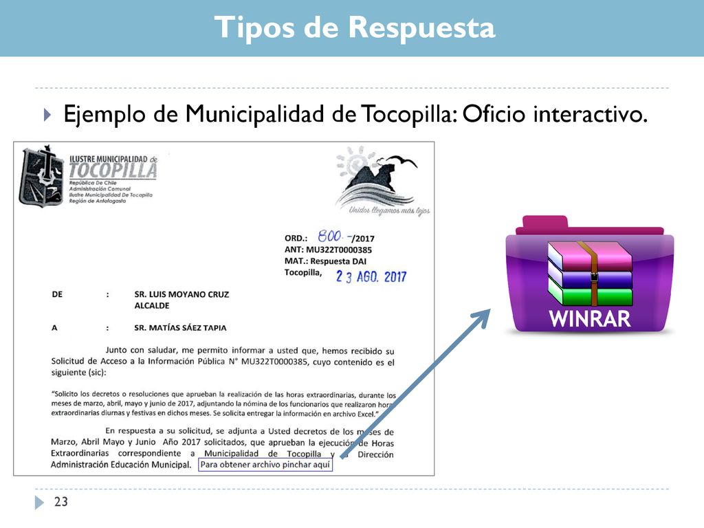 Tipos de Respuesta Ejemplo de Municipalidad de Tocopilla: Oficio interactivo.
