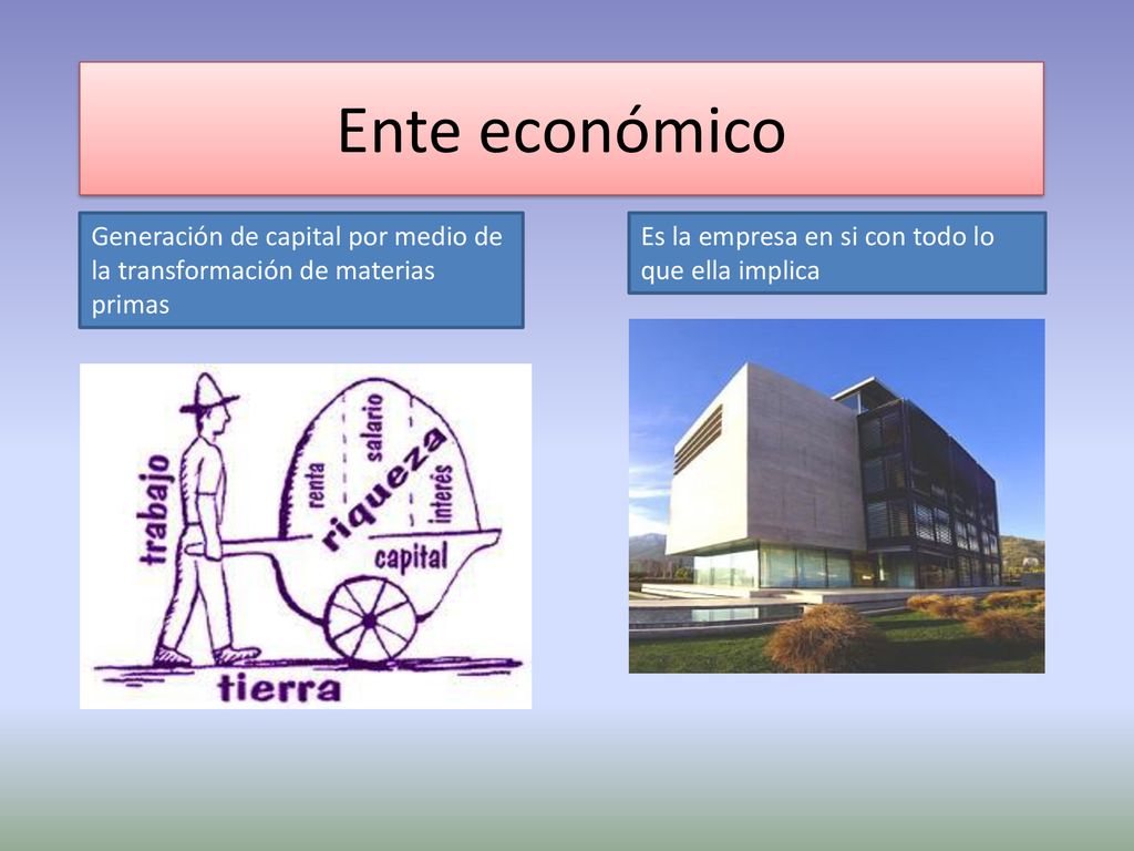 Ente económico Generación de capital por medio de la transformación de materias primas.