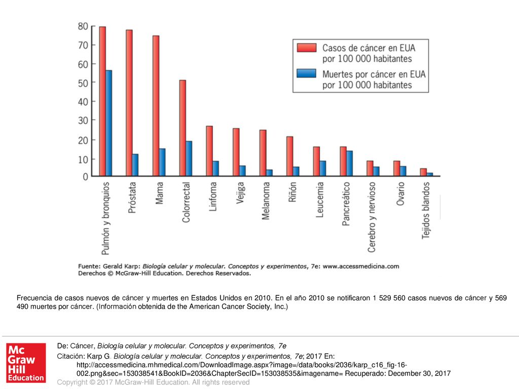 Frecuencia de casos nuevos de cáncer y muertes en Estados Unidos en En el año 2010 se notificaron casos nuevos de cáncer y muertes por cáncer. (Información obtenida de the American Cancer Society, Inc.)