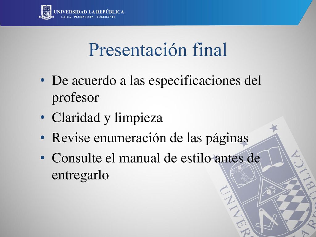 Presentación final De acuerdo a las especificaciones del profesor