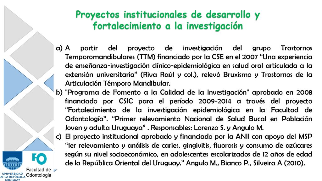 Proyectos institucionales de desarrollo y fortalecimiento a la investigación