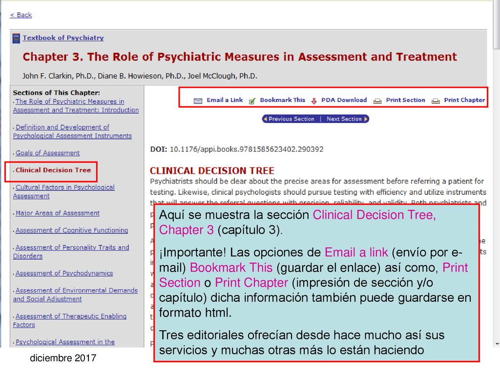 Aquí se muestra la sección Clinical Decision Tree, Chapter 3 (capítulo 3).