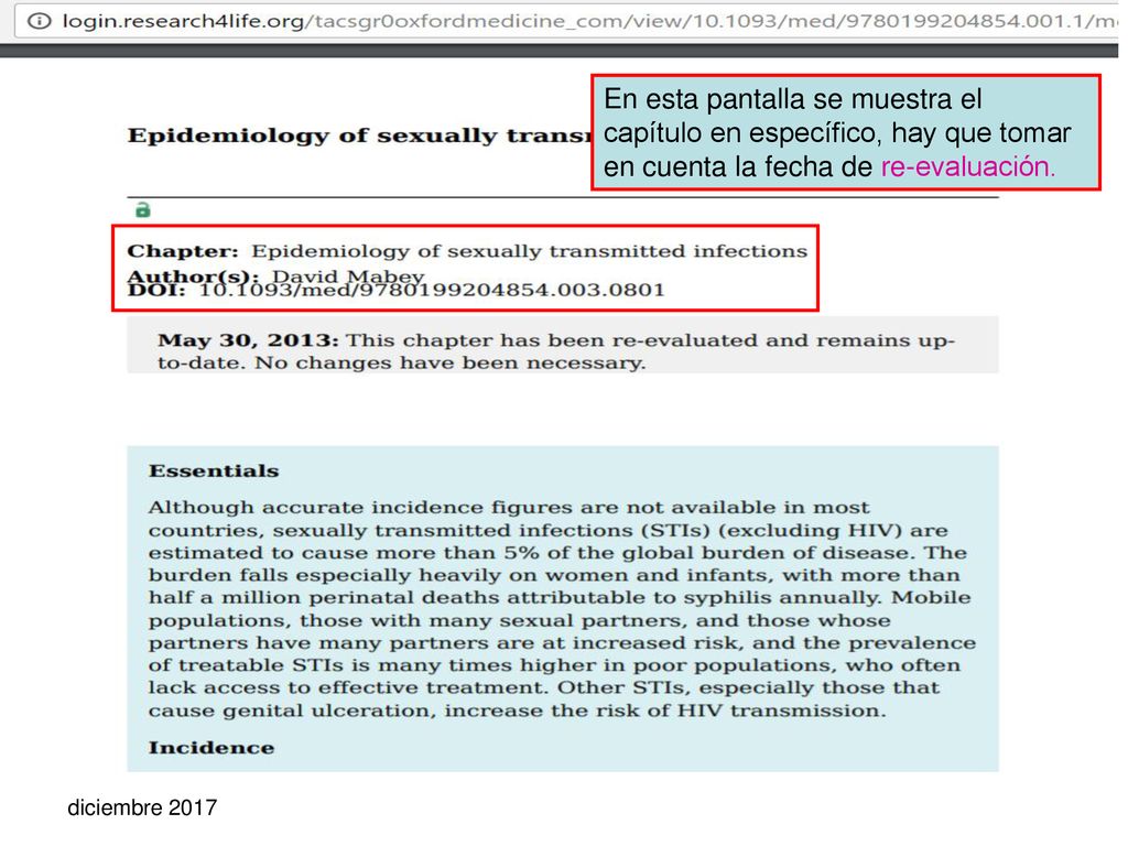 En esta pantalla se muestra el capítulo en específico, hay que tomar en cuenta la fecha de re-evaluación.
