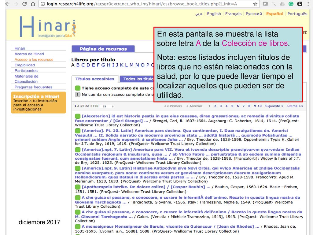 En esta pantalla se muestra la lista sobre letra A de la Colección de libros.