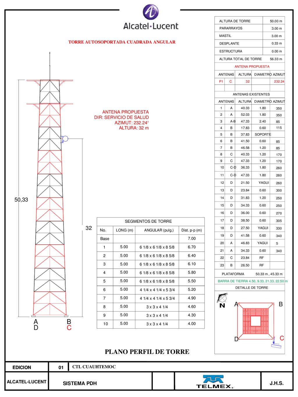 A B D C PLANO PERFIL DE TORRE 50,33 32 SISTEMA PDH J.H.S.