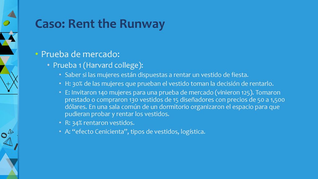 Caso: Rent the Runway Prueba de mercado: Prueba 1 (Harvard college):