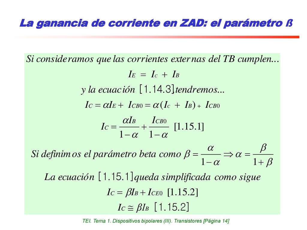 La ganancia de corriente en ZAD: el parámetro ß