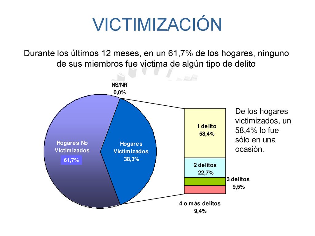 VICTIMIZACIÓN Durante los últimos 12 meses, en un 61,7% de los hogares, ninguno de sus miembros fue víctima de algún tipo de delito.