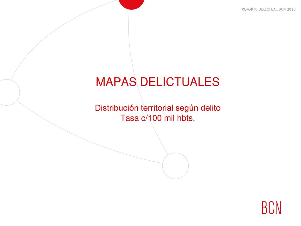 REPORTE DELICTUAL BCN 2013 MAPAS DELICTUALES Distribución territorial según delito Tasa c/100 mil hbts.