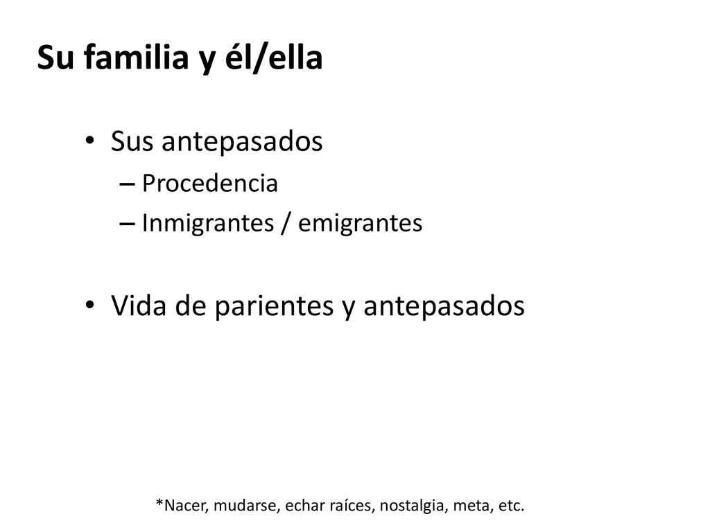 Su familia y él/ella Sus antepasados Vida de parientes y antepasados