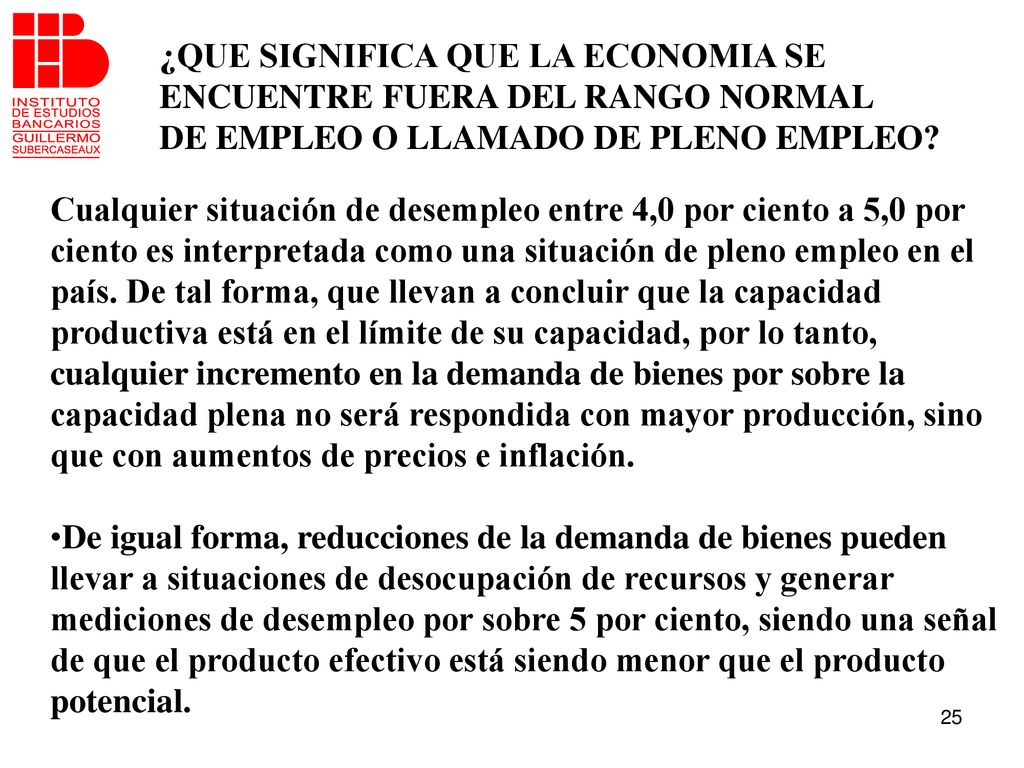 ¿QUE SIGNIFICA QUE LA ECONOMIA SE ENCUENTRE FUERA DEL RANGO NORMAL
