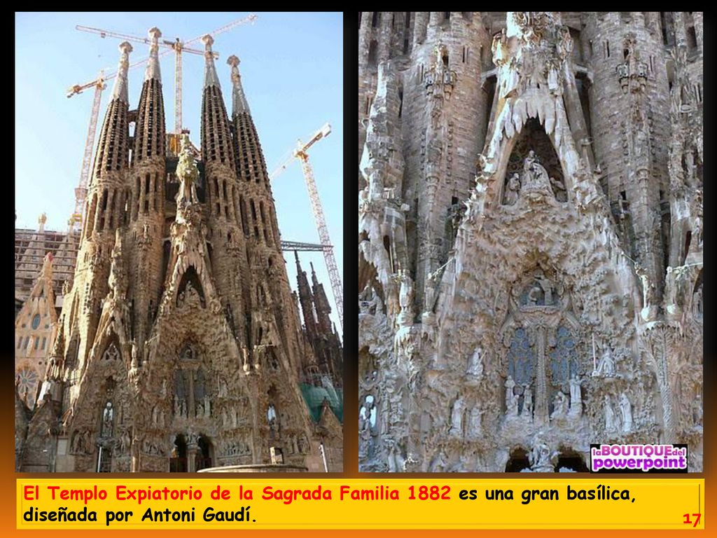El Templo Expiatorio de la Sagrada Familia 1882 es una gran basílica, diseñada por Antoni Gaudí.