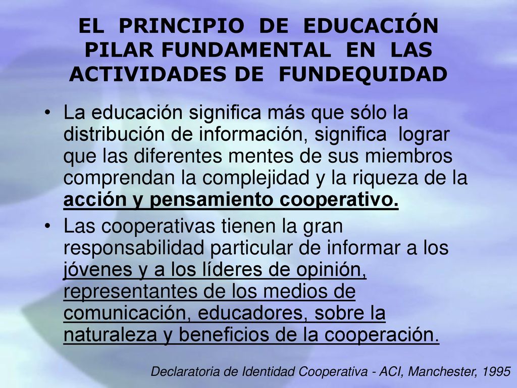 EL PRINCIPIO DE EDUCACIÓN PILAR FUNDAMENTAL EN LAS ACTIVIDADES DE FUNDEQUIDAD