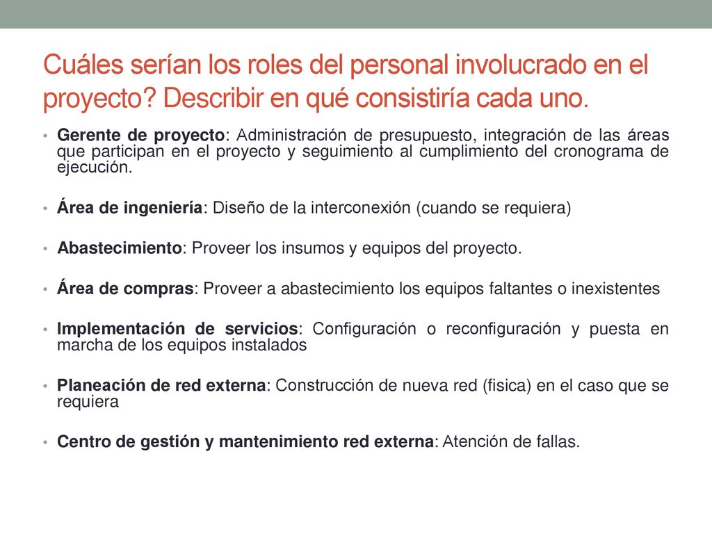 Cuáles serían los roles del personal involucrado en el proyecto