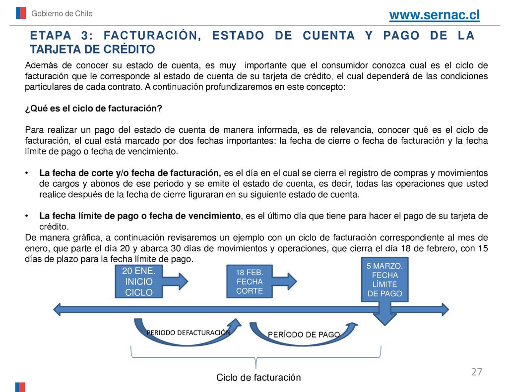 Gobierno de Chile   ETAPA 3: FACTURACIÓN, ESTADO DE CUENTA Y PAGO DE LA TARJETA DE CRÉDITO.