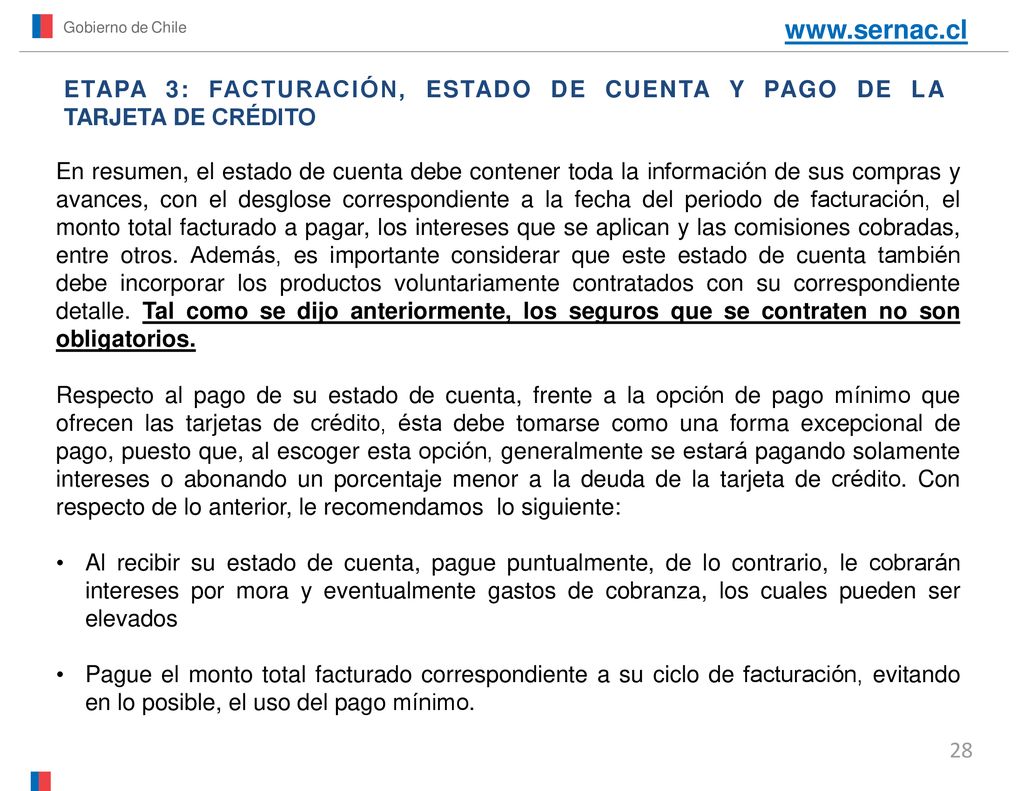 Gobierno de Chile   ETAPA 3: FACTURACIÓN, ESTADO DE CUENTA Y PAGO DE LA TARJETA DE CRÉDITO.