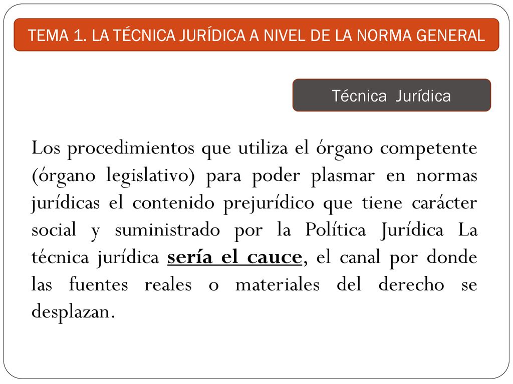 TEMA 1. LA TÉCNICA JURÍDICA A NIVEL DE LA NORMA GENERAL