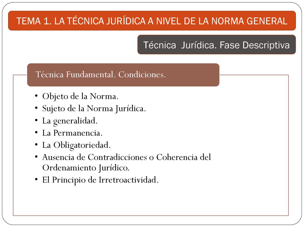 TEMA 1. LA TÉCNICA JURÍDICA A NIVEL DE LA NORMA GENERAL