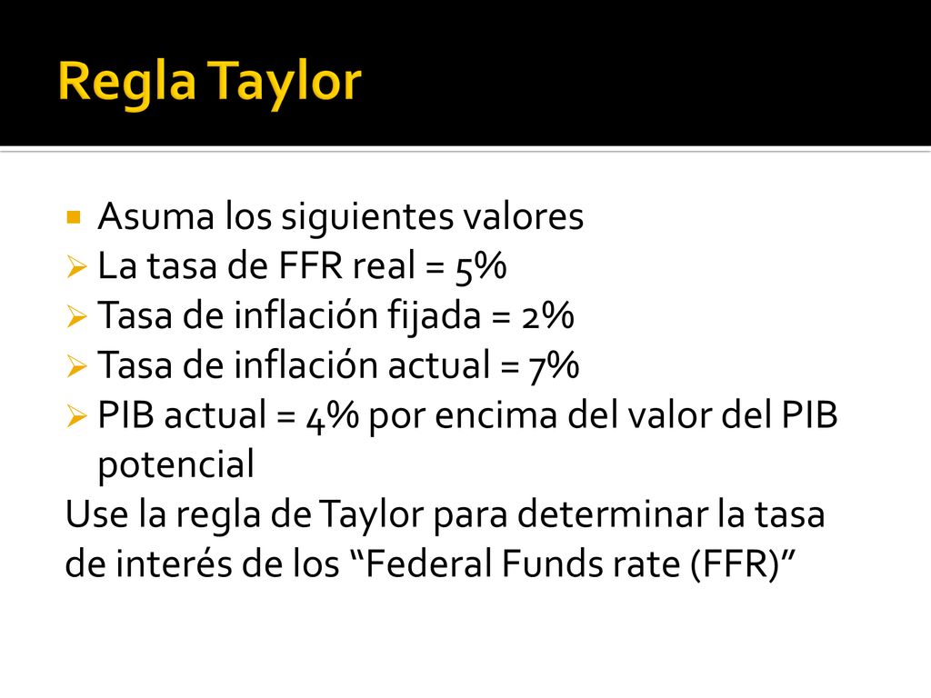 Regla Taylor Asuma los siguientes valores La tasa de FFR real = 5%