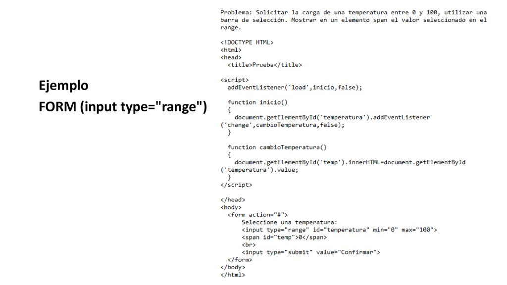 Ejemplo FORM (input type= range )