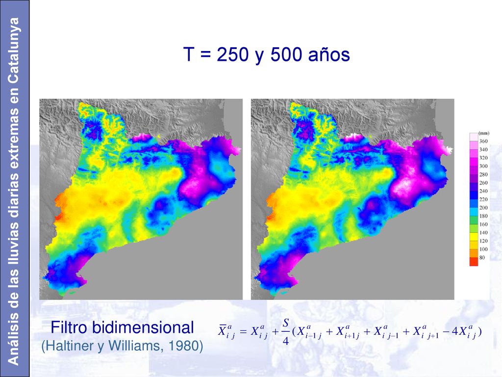 T = 250 y 500 años Filtro bidimensional (Haltiner y Williams, 1980)