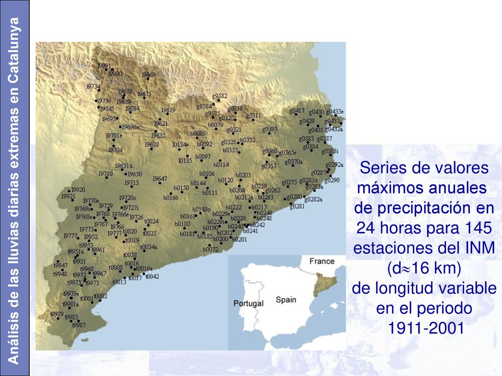 Series de valores máximos anuales. de precipitación en. 24 horas para 145. estaciones del INM. (d16 km)