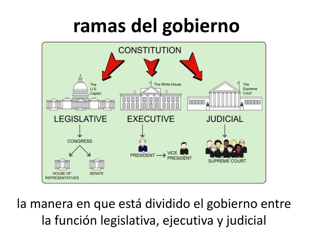 ramas del gobierno la manera en que está dividido el gobierno entre la función legislativa, ejecutiva y judicial.