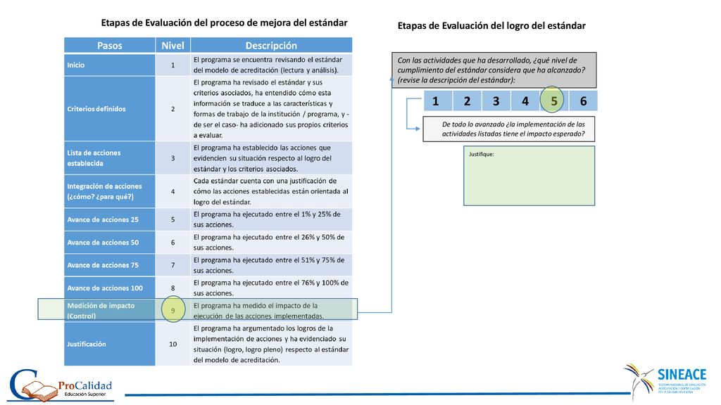 Etapas de Evaluación del proceso de mejora del estándar