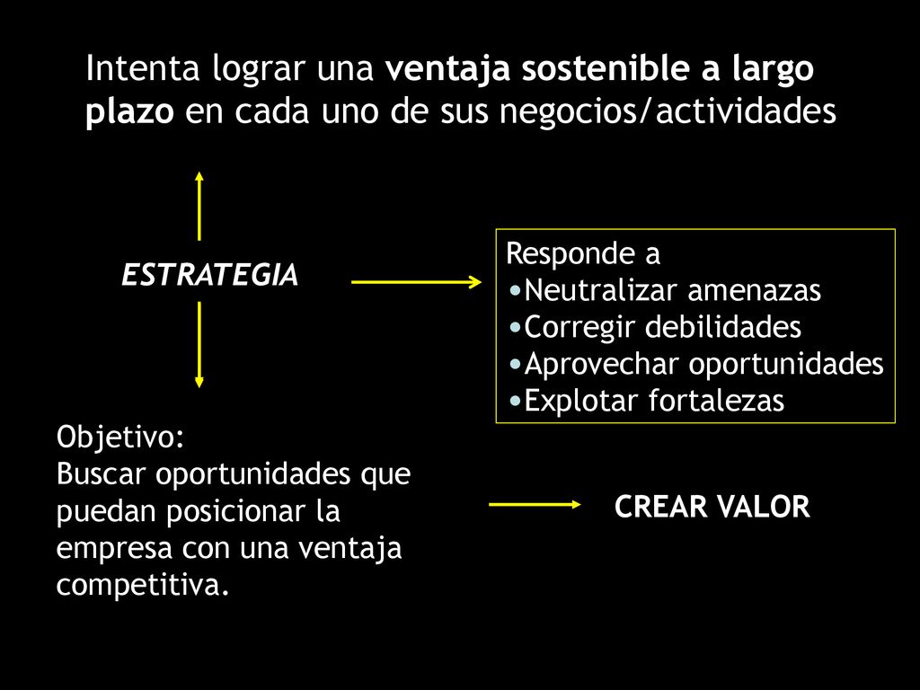 Intenta lograr una ventaja sostenible a largo plazo en cada uno de sus negocios/actividades