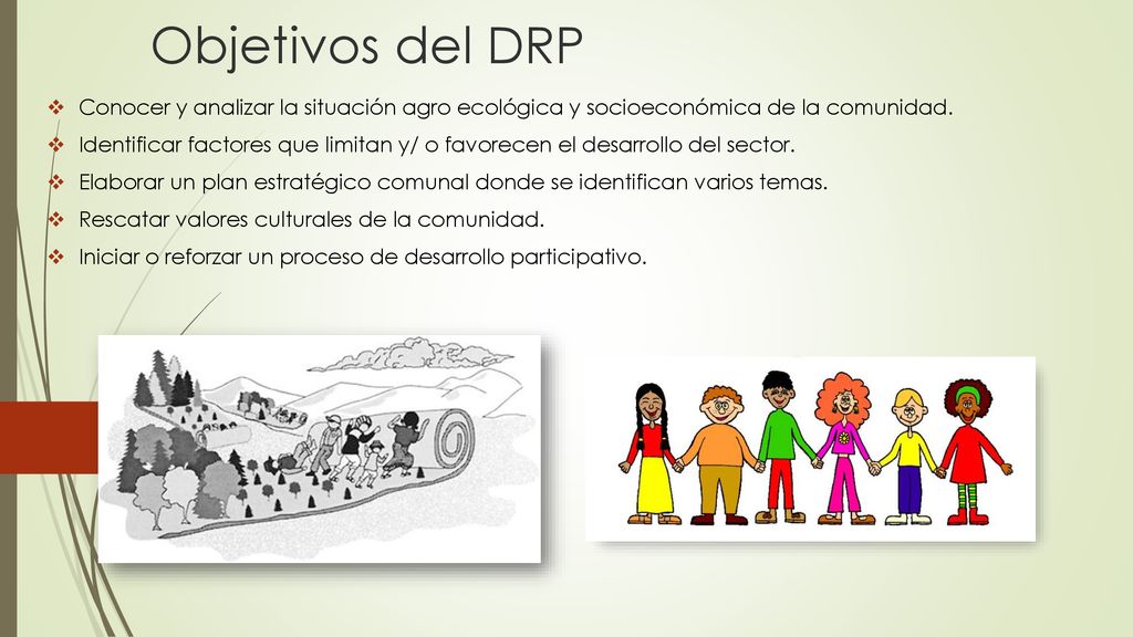 Objetivos del DRP Conocer y analizar la situación agro ecológica y socioeconómica de la comunidad.