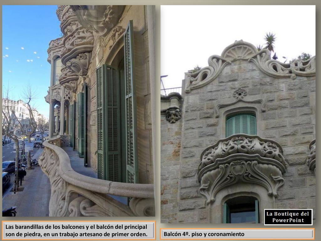 Las barandillas de los balcones y el balcón del principal son de piedra, en un trabajo artesano de primer orden.