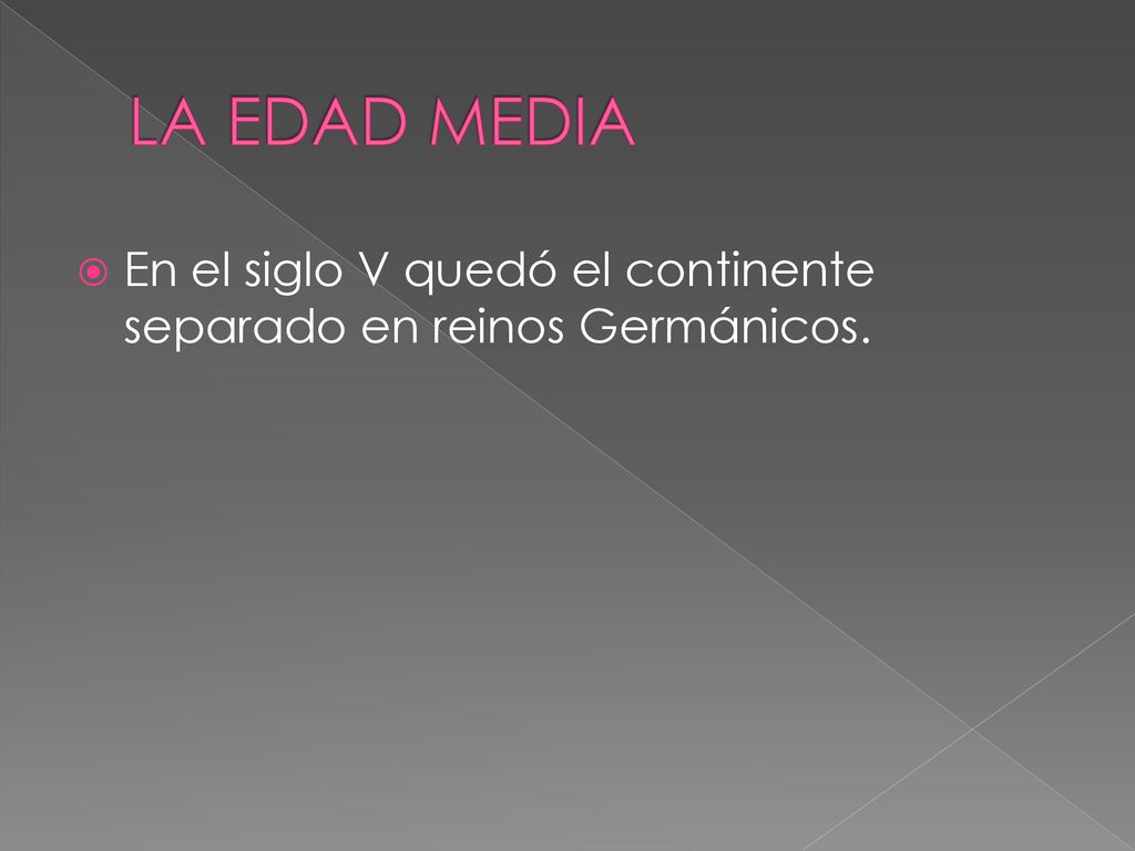 LA EDAD MEDIA En el siglo V quedó el continente separado en reinos Germánicos.
