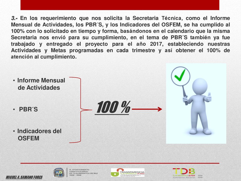 Informe Mensual de Actividades PBR´S Indicadores del OSFEM