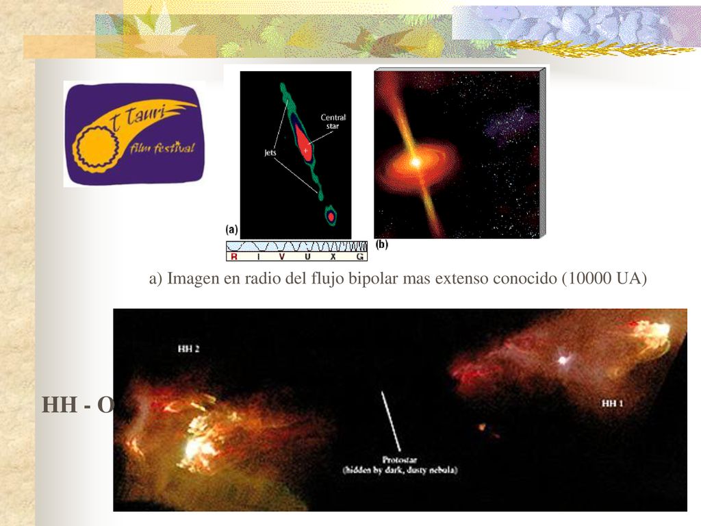 a) Imagen en radio del flujo bipolar mas extenso conocido (10000 UA)