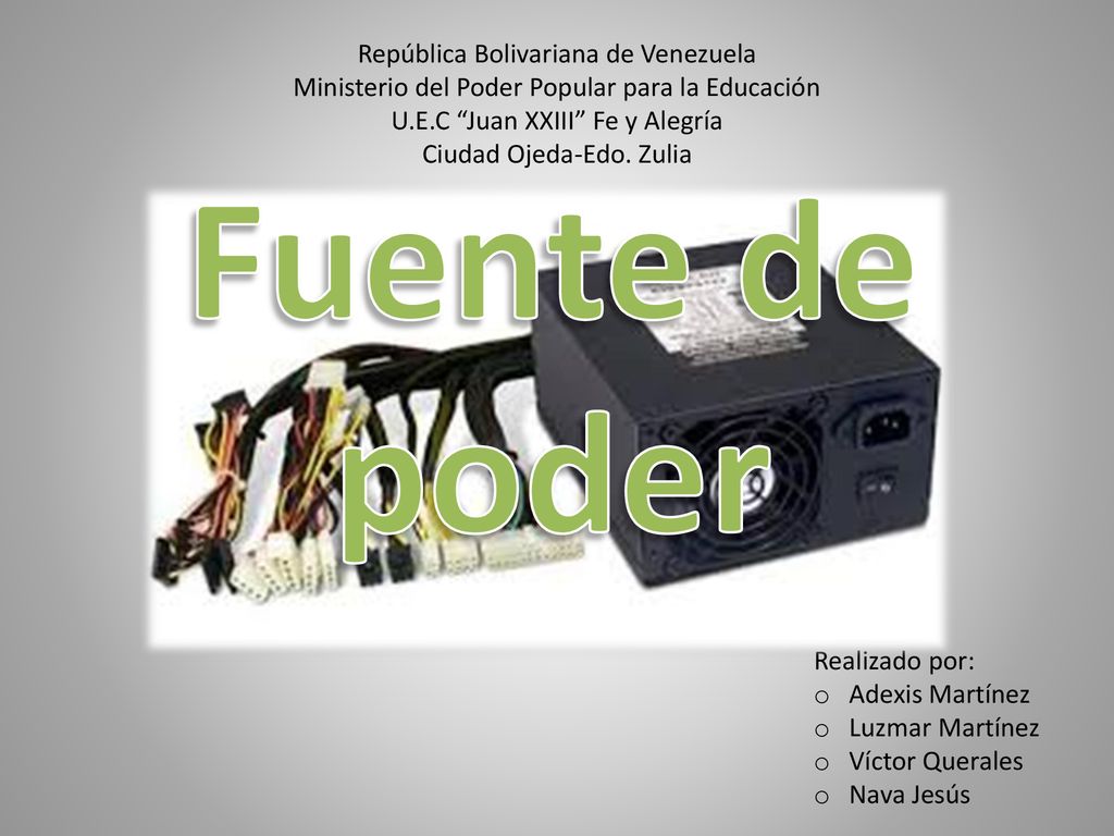 República Bolivariana de Venezuela Ministerio del Poder Popular para la Educación U.E.C Juan XXIII Fe y Alegría Ciudad Ojeda-Edo. Zulia