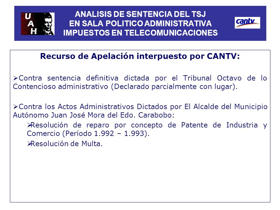 Recurso de Apelación interpuesto por CANTV: