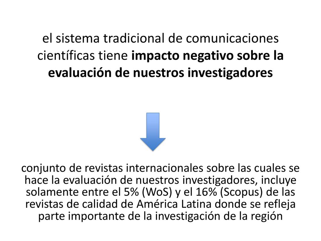 el sistema tradicional de comunicaciones científicas tiene impacto negativo sobre la evaluación de nuestros investigadores