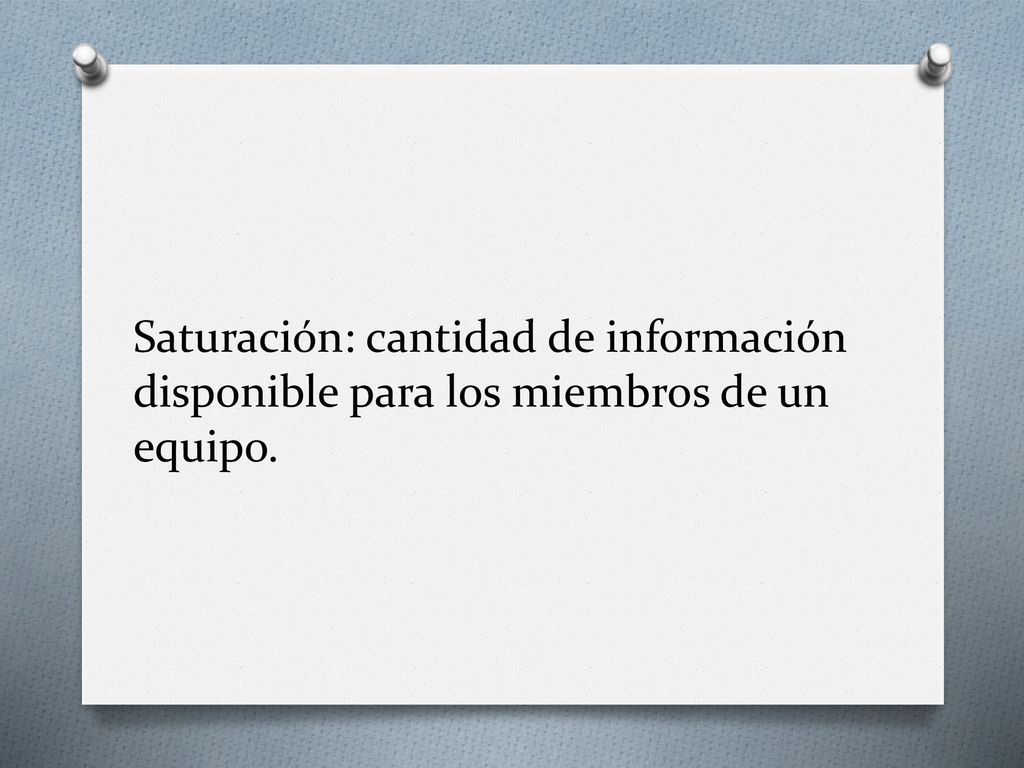 Saturación: cantidad de información disponible para los miembros de un equipo.